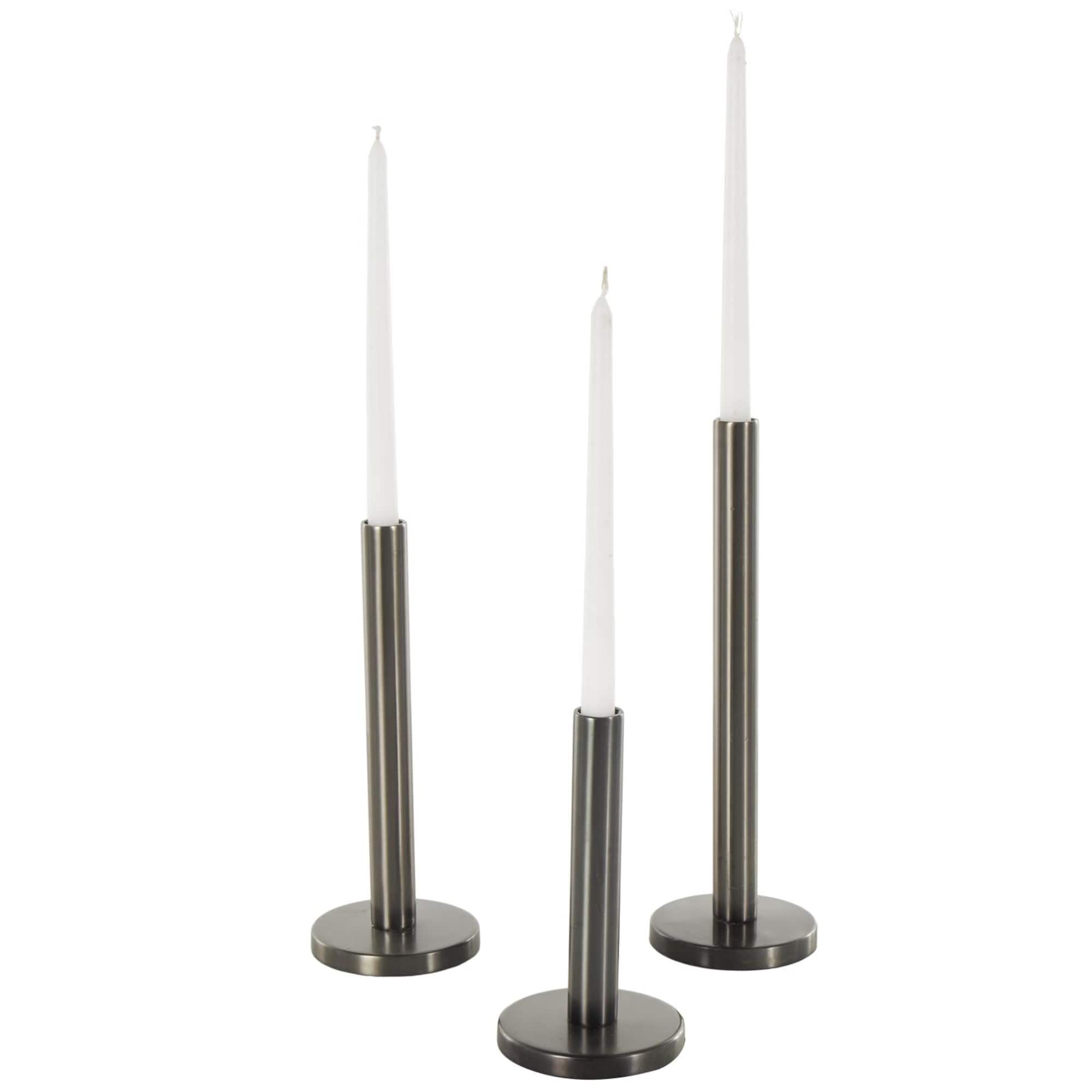 Silver Stainless Steel Slim Decorative Candle Holder with Round Base Set
